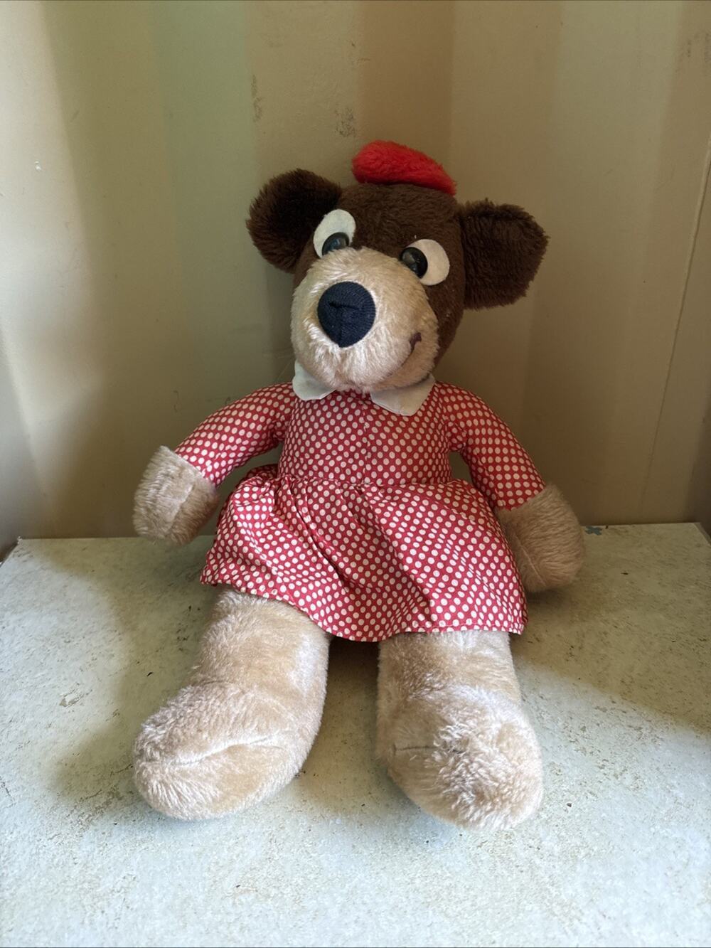 Vtg Elka Toys Mama Bear Plush Goldilocks and The Three Bears 18" Polka Dot Dress